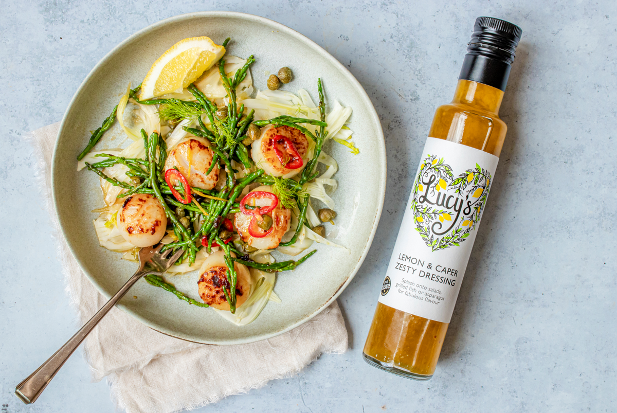 Seared Scallops with Lemon and Caper Dressing Lucy's Dressings
