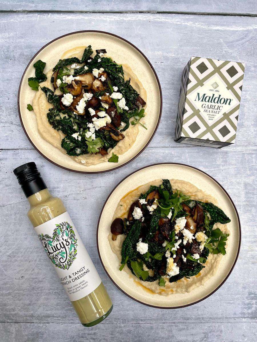 Crispy Mushrooms with Cavolo Nero and White Bean Mash – Lucy's Dressings