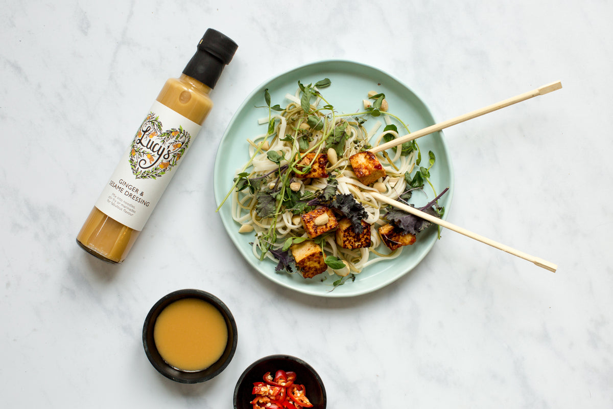Baked chilli tofu with kale and noodles – Lucy's Dressings
