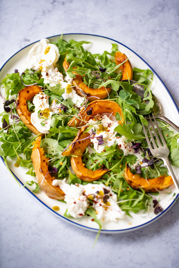 Roasted Butternut Squash Salad with Burrata – Lucy's Dressings