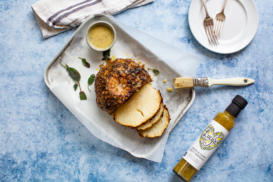 Whole Roasted Celeriac With Lucy's Lemon and Caper Zesty Lucy's Dressings