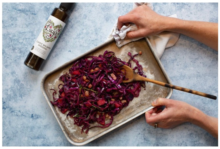 Braised red cabbage with pancetta and Lucy’s Classic Balsamic