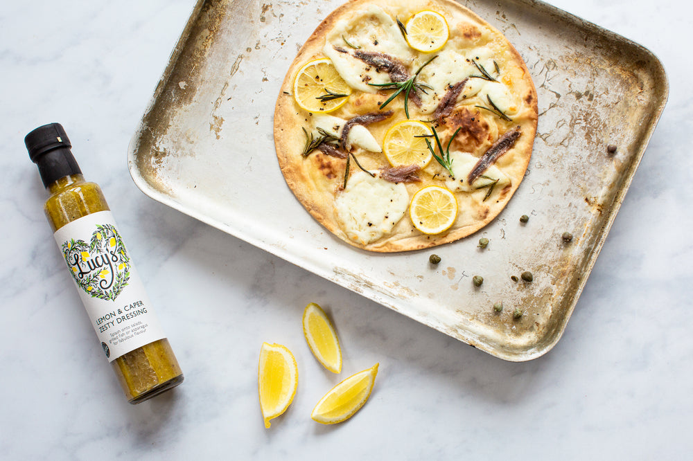 Anchovy and Mozzarella Flatbread with Lucy's Lemon and Caper Zesty