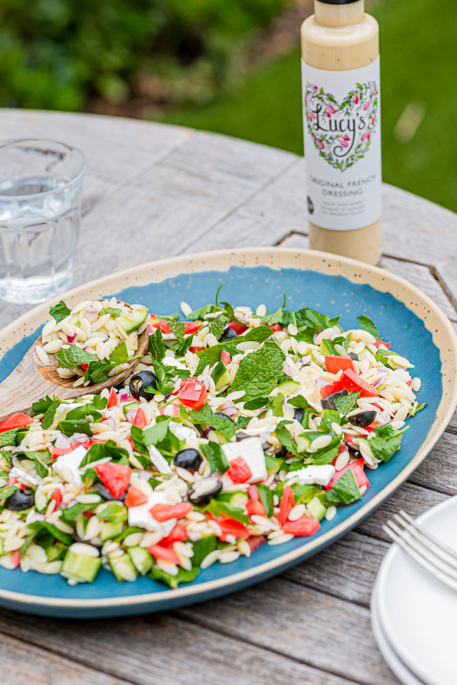 Greek Orzo Salad with Lucy's Original French Dressing
