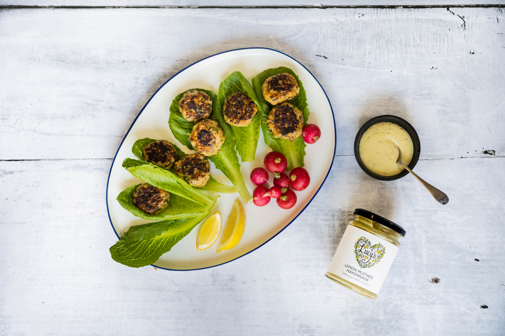 Chicken and Courgette Mini Burgers with Lucy's Lemon and Mustard Mayo