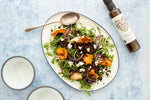 Puy lentils with roasted butternut squash, red onion and goats cheese salad