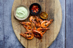 Marinated Char-Grilled Tiger Prawns with Coriander Yoghurt