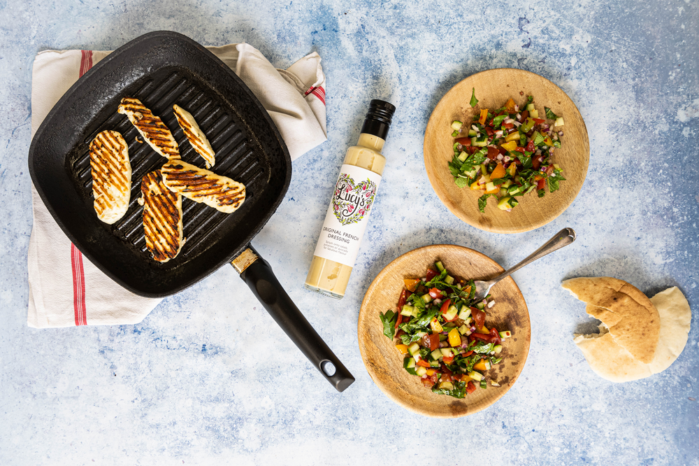 Chargrilled Halloumi and Herby Salsa with Lucy's Original French Dressing
